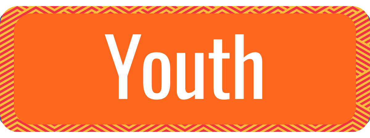 "Youth" written in white over an orange rounded rectangle, leading to Kaufman's Youth Programming page